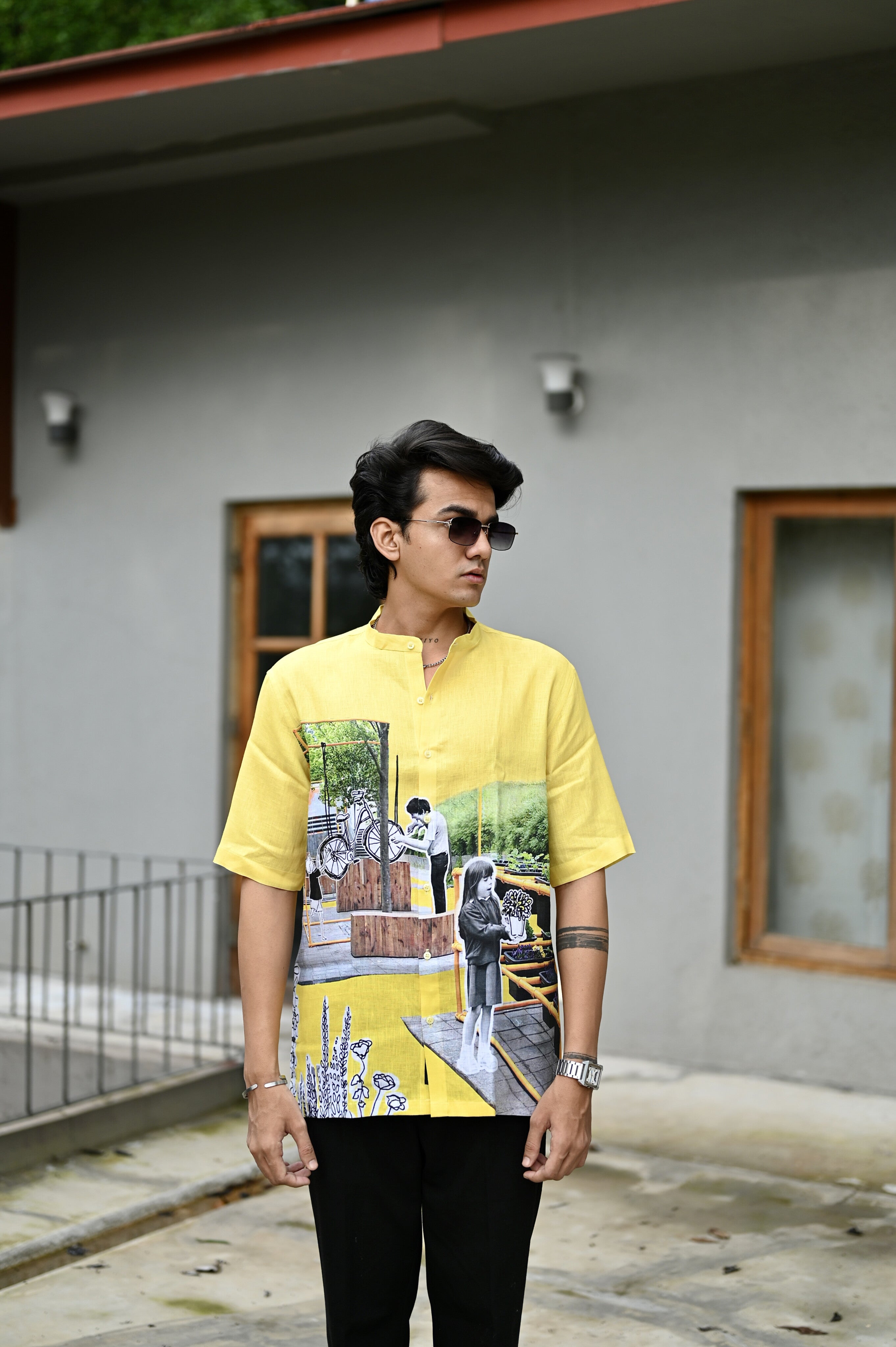 Sunshine Shades : Vibrant Yellow Hues Pure Linen Shirt