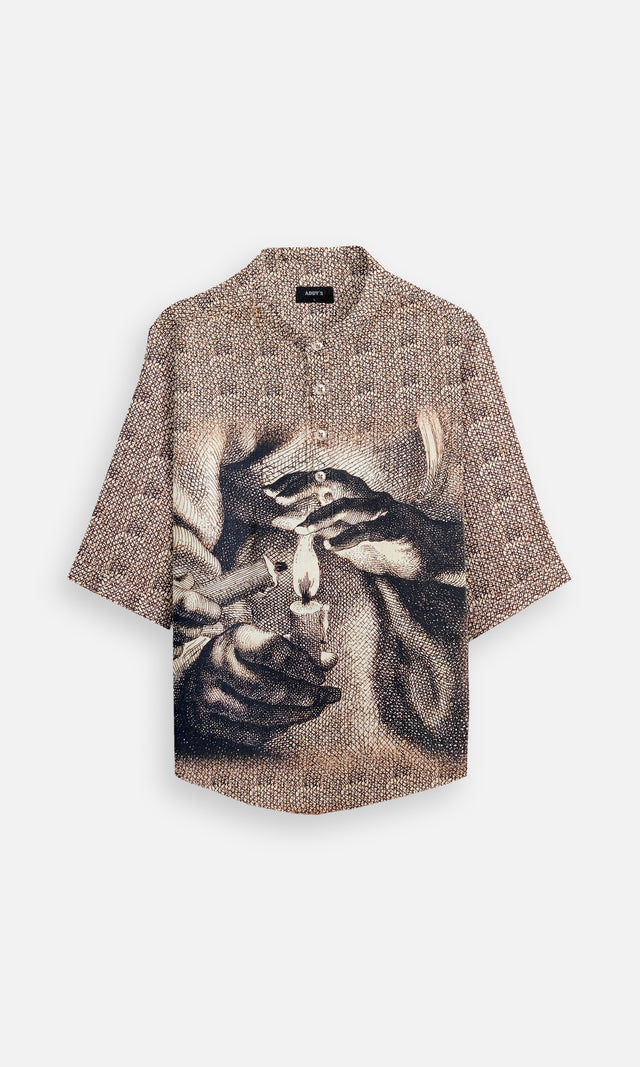 Eternal Flame Unisex Digital Print Pure Linen Kurta Style Shirt - AddysForMen®