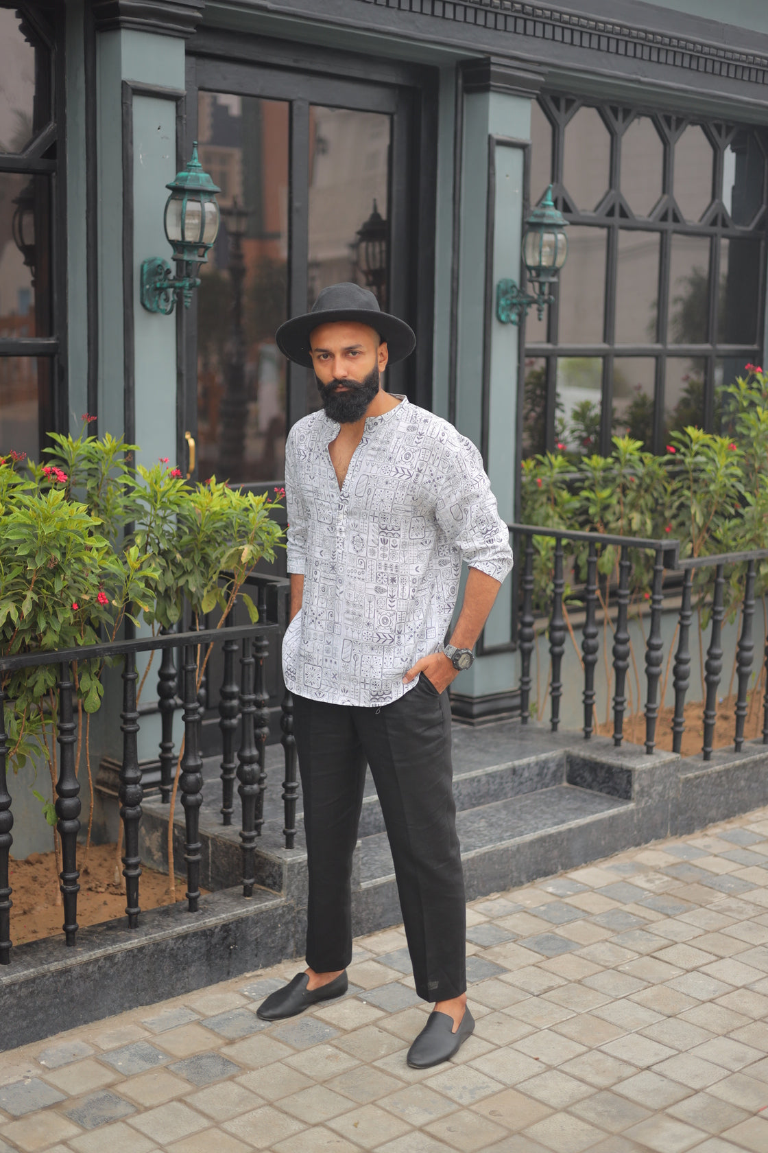 Artsy Dreams (Pure Linen Kurta Style Shirt) - AddysForMen®️