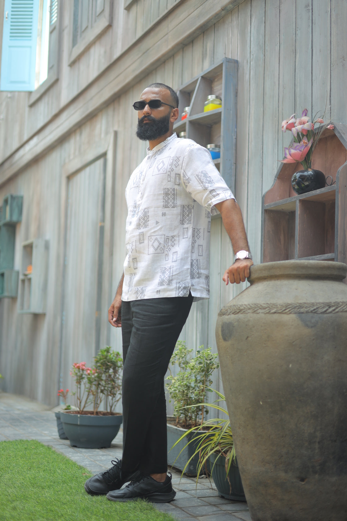 Doodle Dude (Pure Linen Kurta Style Shirt) - AddysForMen®️