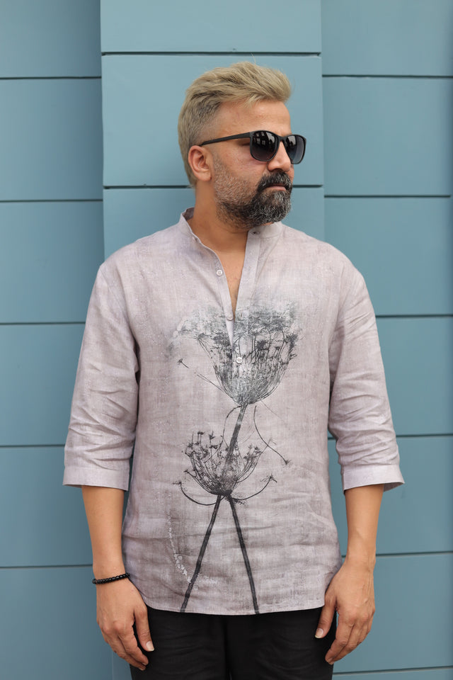 Spring Flower (Pure Linen Kurta Style Shirt) - AddysForMen®️