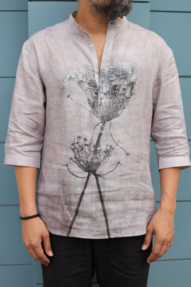 Spring Flower (Pure Linen Kurta Style Shirt) - AddysForMen®️