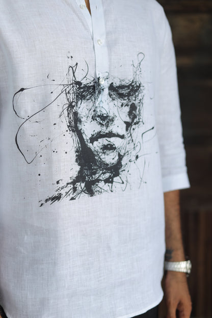 Evolved Emotion (Pure Linen Kurta Style Shirt) - AddysForMen®️