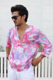 Artsy Pink (Pure Linen Kurta Style Shirt) - AddysForMen®️