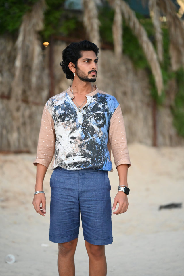 Ele Face (Pure Linen Kurta Style Shirt) - AddysForMen®️