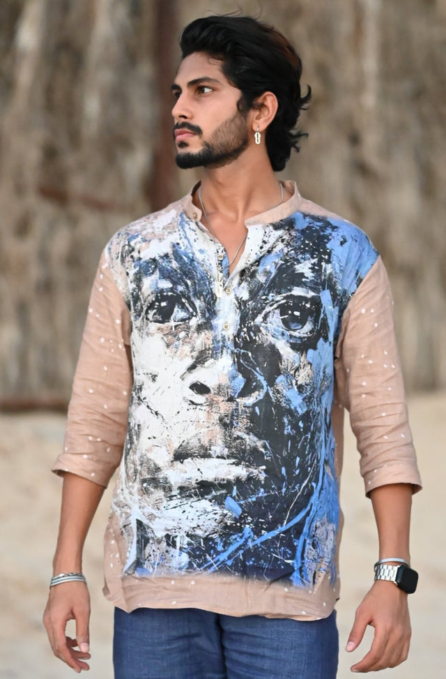 Ele Face (Pure Linen Kurta Style Shirt) - AddysForMen®️