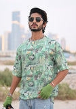 Green Rock (Pure Tencel Satin T-Shirt Style Shirt) - AddysForMen®️