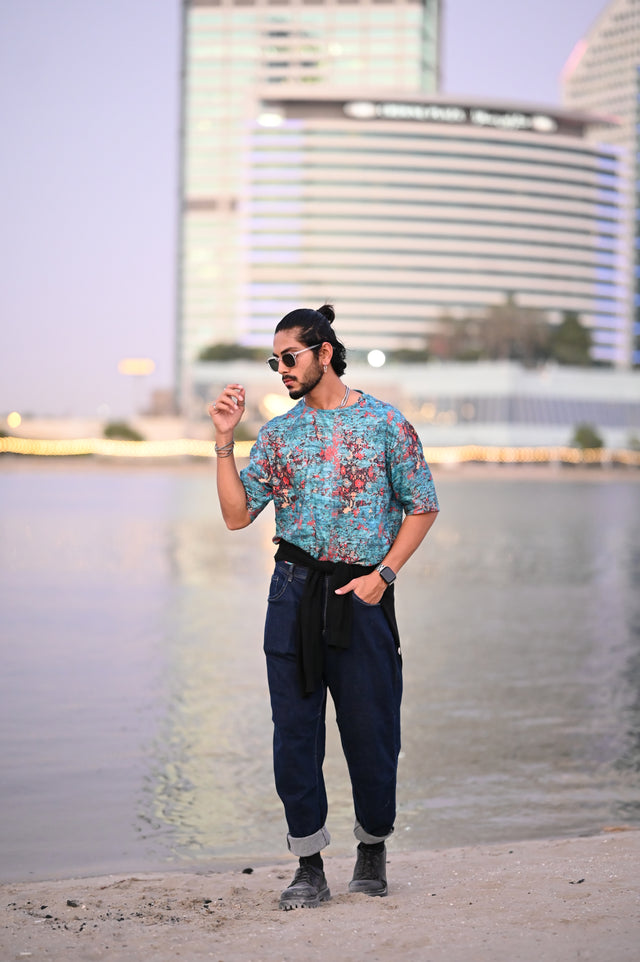 Red Water Lele (Pure Tencel Satin T-Shirt Style Shirt) - AddysForMen®️