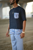 Blue Block (Pure Linen T-Shirt Style Shirt) - AddysForMen®️
