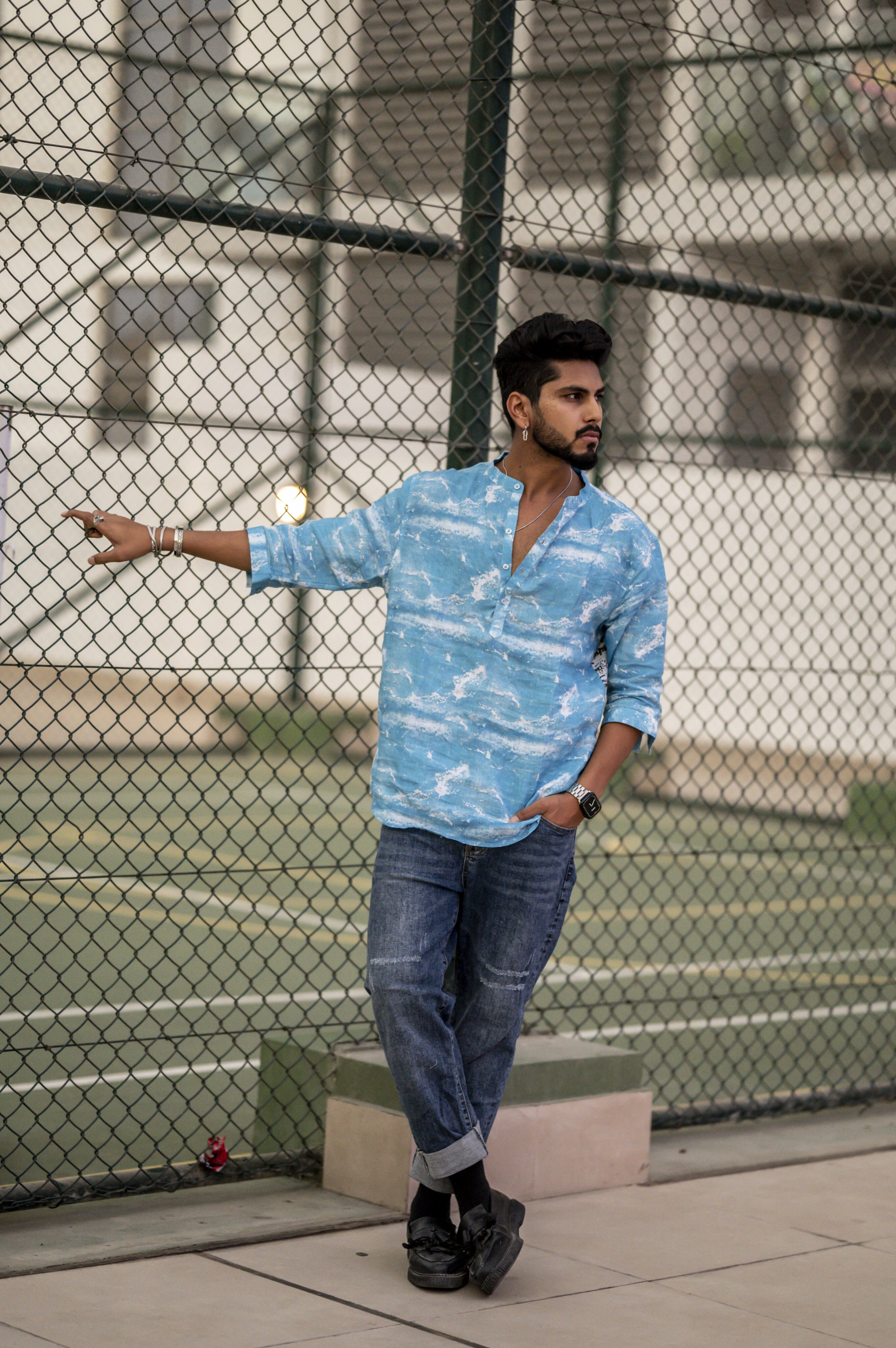 The Heavens (Pure Linen Kurta Style Shirt) - AddysForMen®️