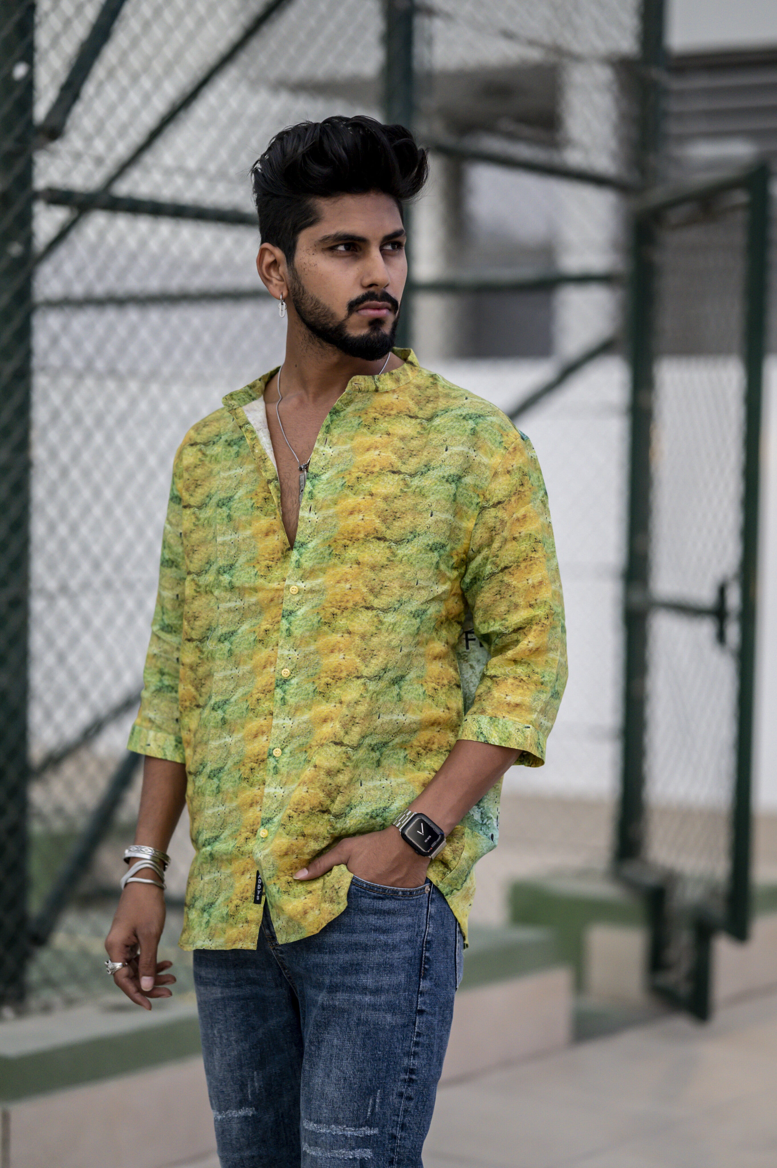 Battle Fatigue (Pure Linen Kurta Style Shirt) - AddysForMen®️