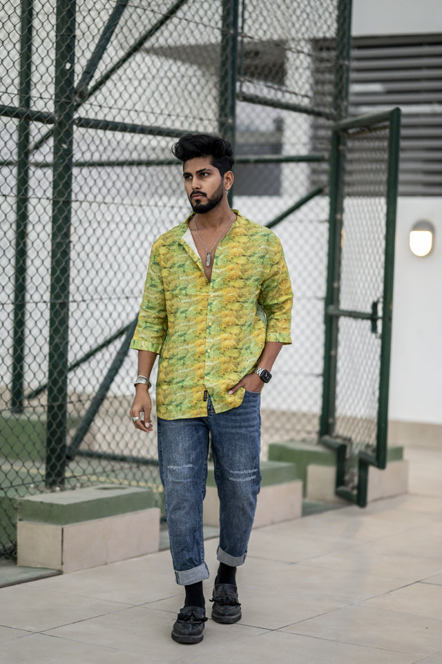 Battle Fatigue (Pure Linen Kurta Style Shirt) - AddysForMen®️