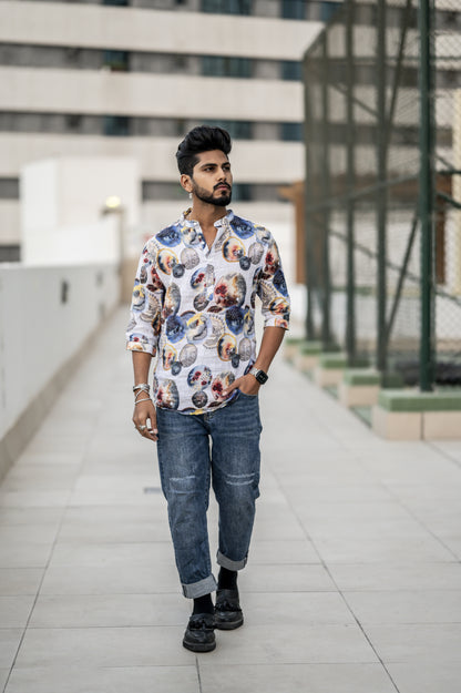 Strange Inherent (Pure Linen Kurta Style Shirt) - AddysForMen®️