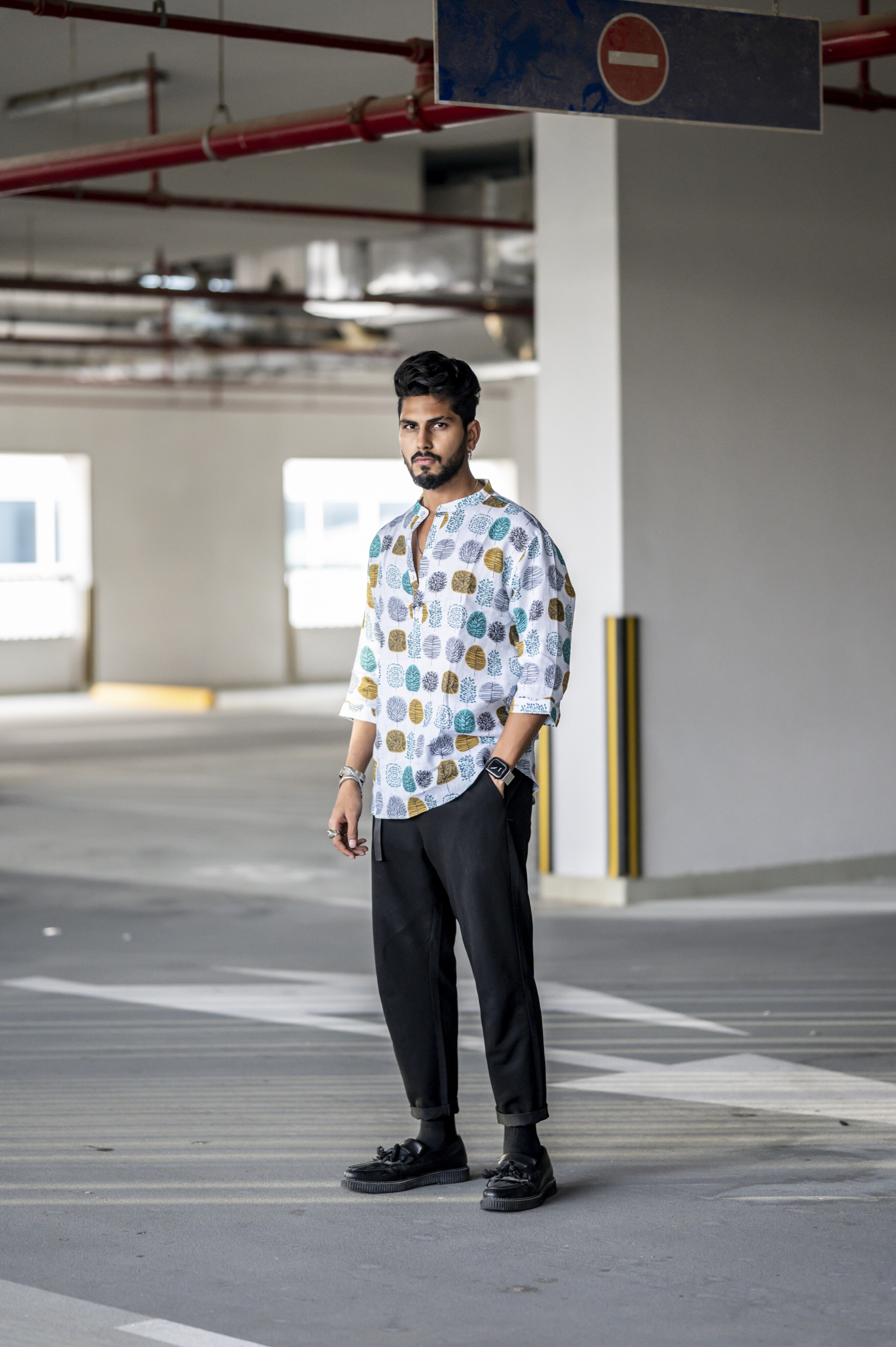 Polka Usurp (Pure Linen Kurta Style Shirt) - AddysForMen®️