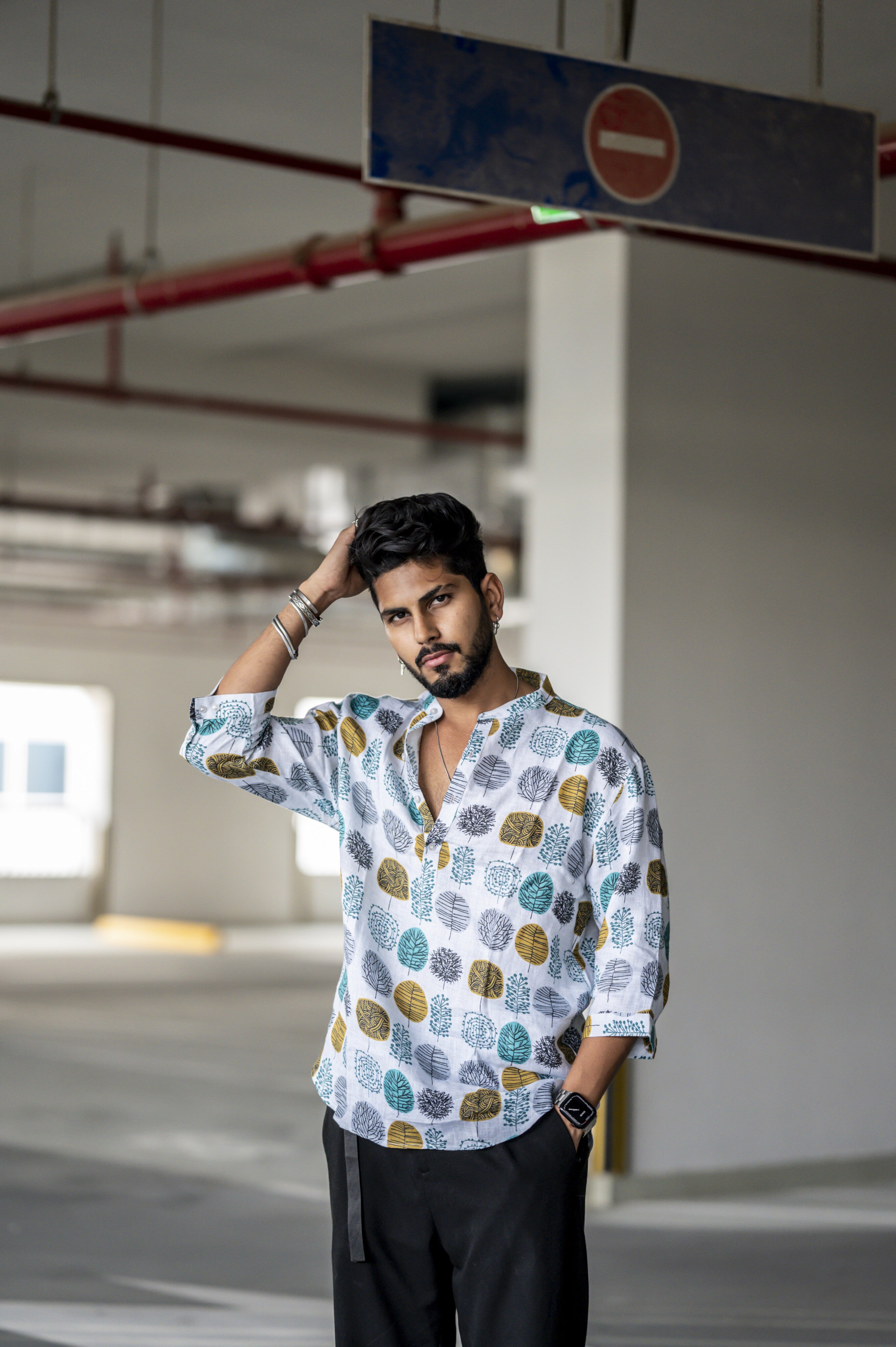 Polka Usurp (Pure Linen Kurta Style Shirt) - AddysForMen®️