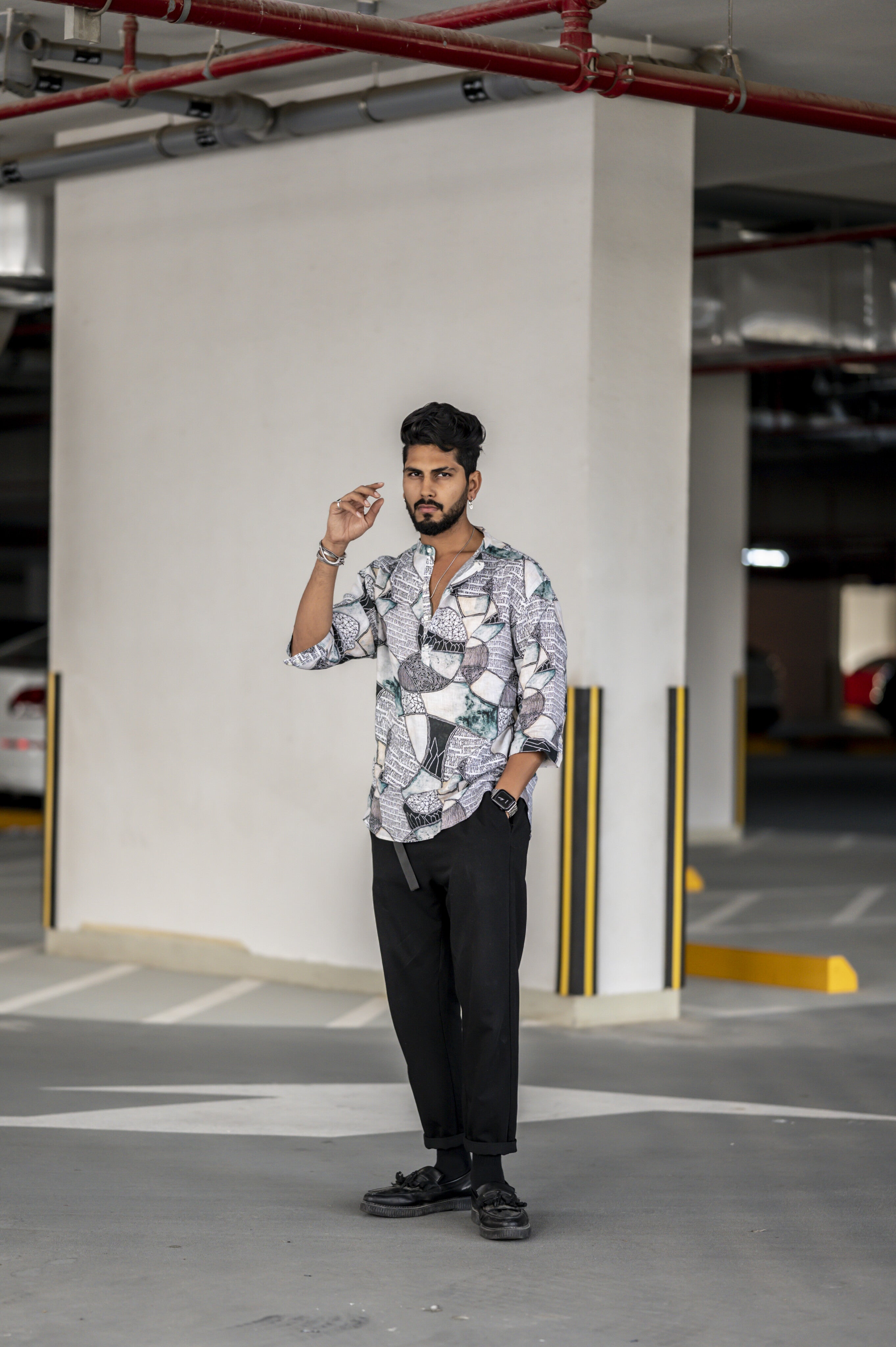 Geo Banal (Pure Linen Kurta Style Shirt) - AddysForMen®️