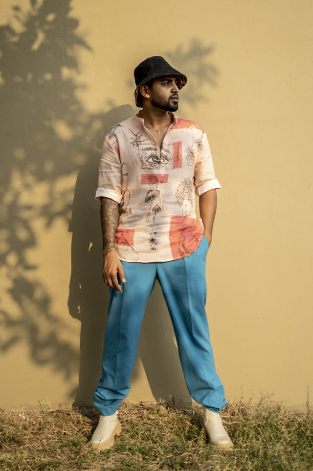 Lucid Shrooms (Pure Linen Kurta Style Shirt) - AddysForMen®️