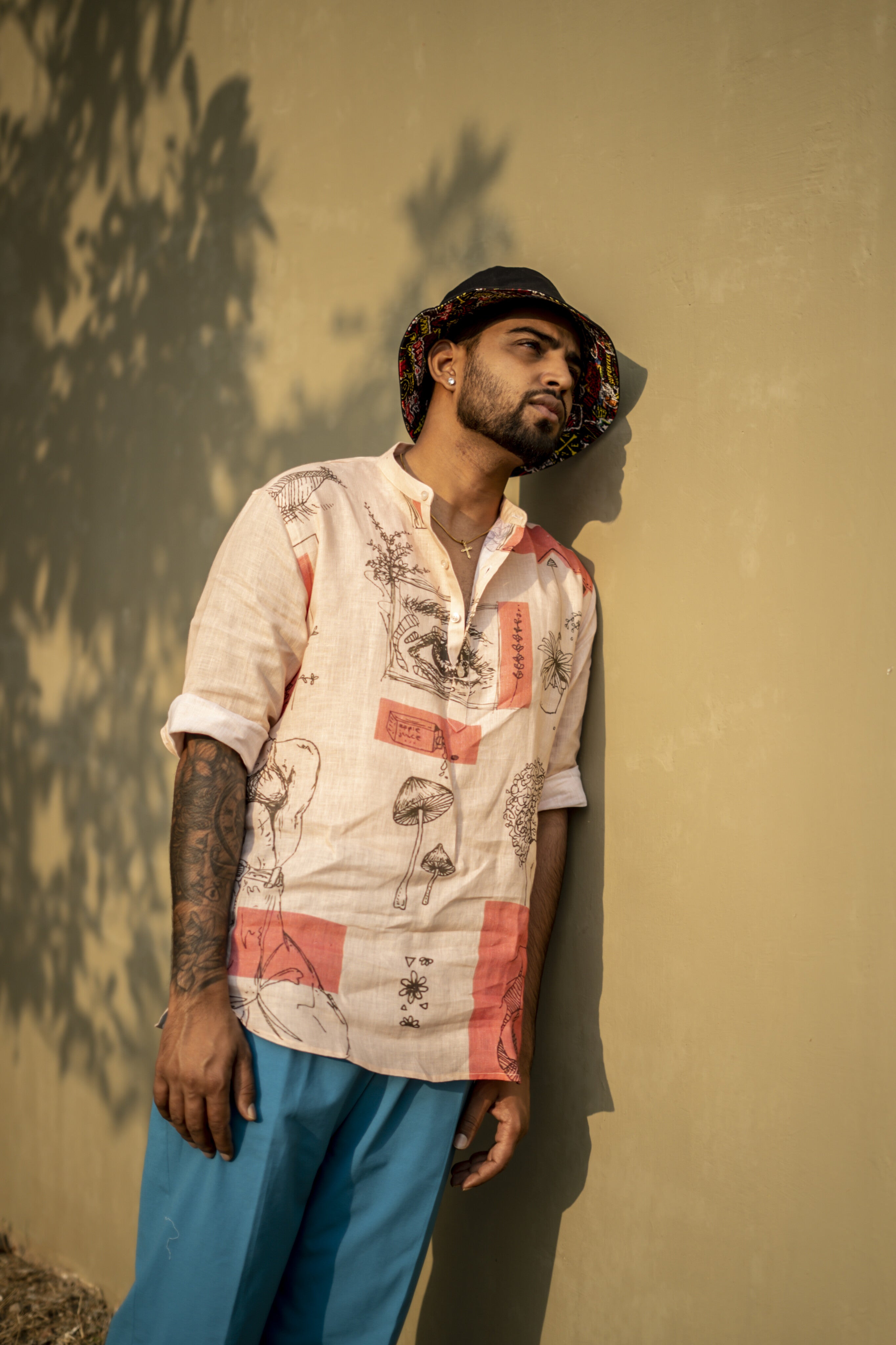 Lucid Shrooms (Pure Linen Kurta Style Shirt) - AddysForMen®️