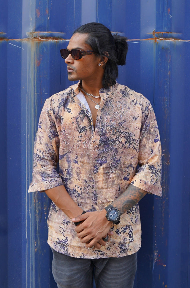 Ambergris (Pure Linen Kurta Style Shirt) - AddysForMen®️