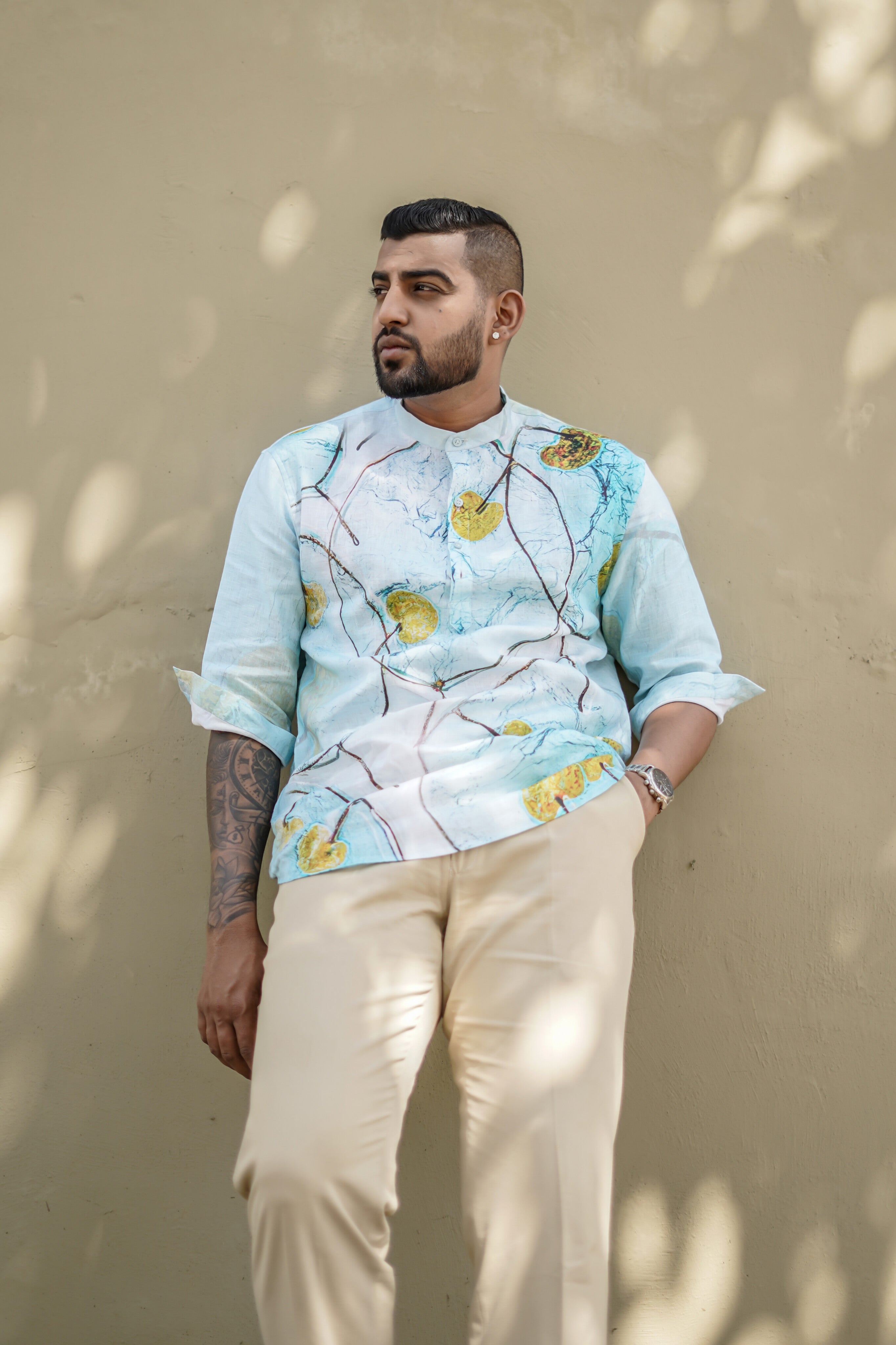 Blue Wash (Pure Linen Kurta Style Shirt) - AddysForMen®️