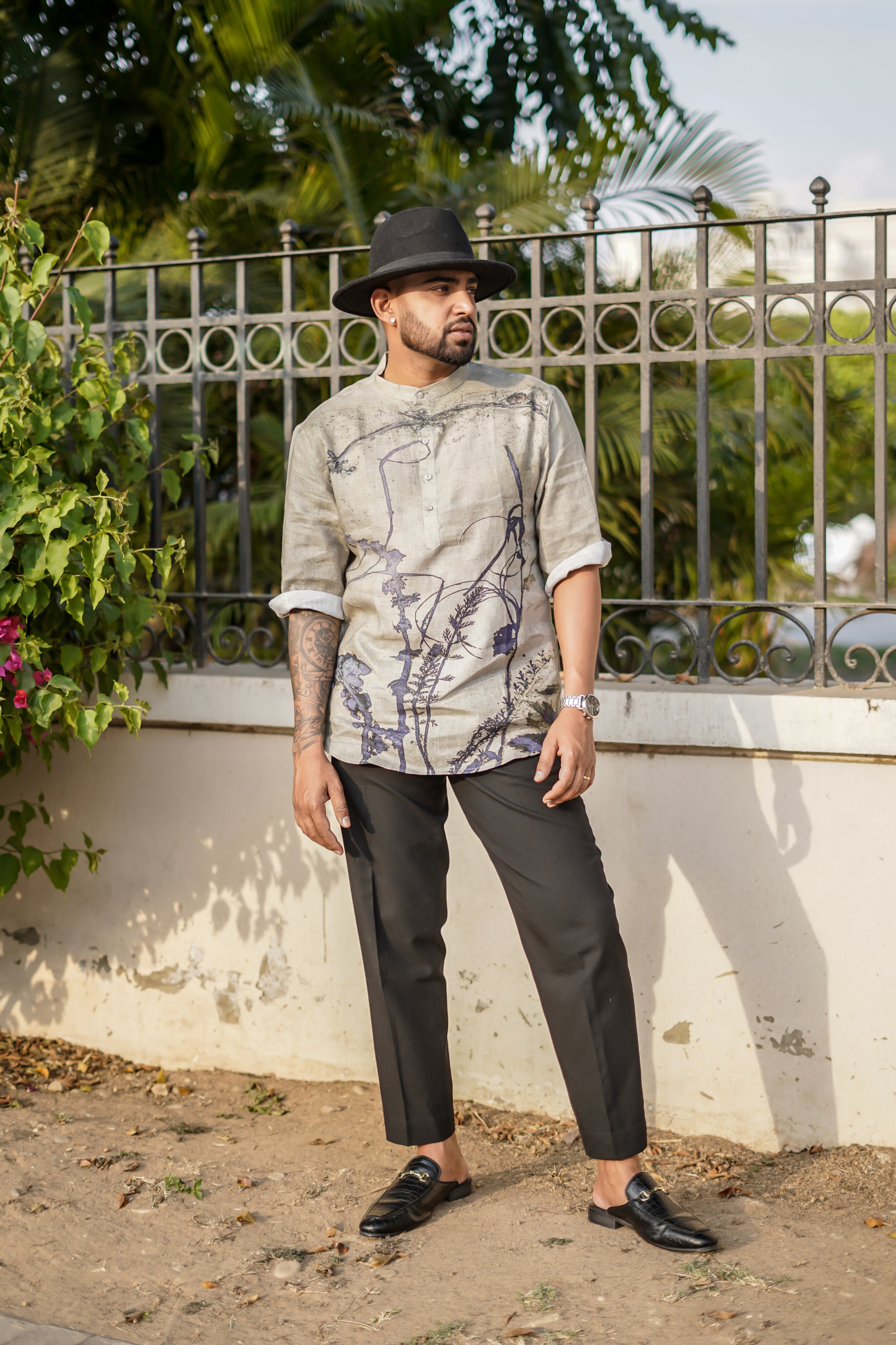 Rusty Lavender (Pure Linen Kurta Style Shirt) - AddysForMen®️