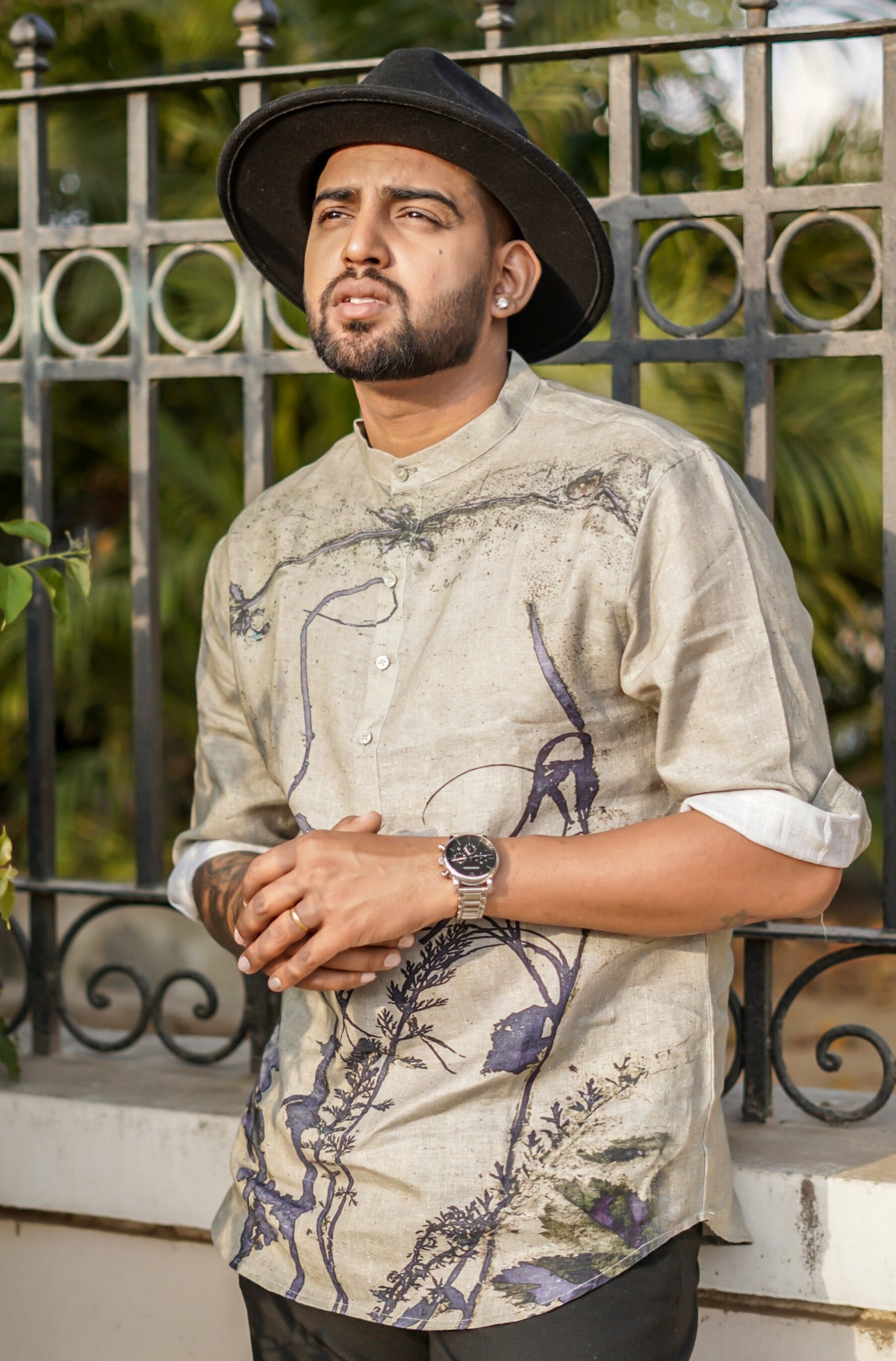 Rusty Lavender (Pure Linen Kurta Style Shirt) - AddysForMen®️