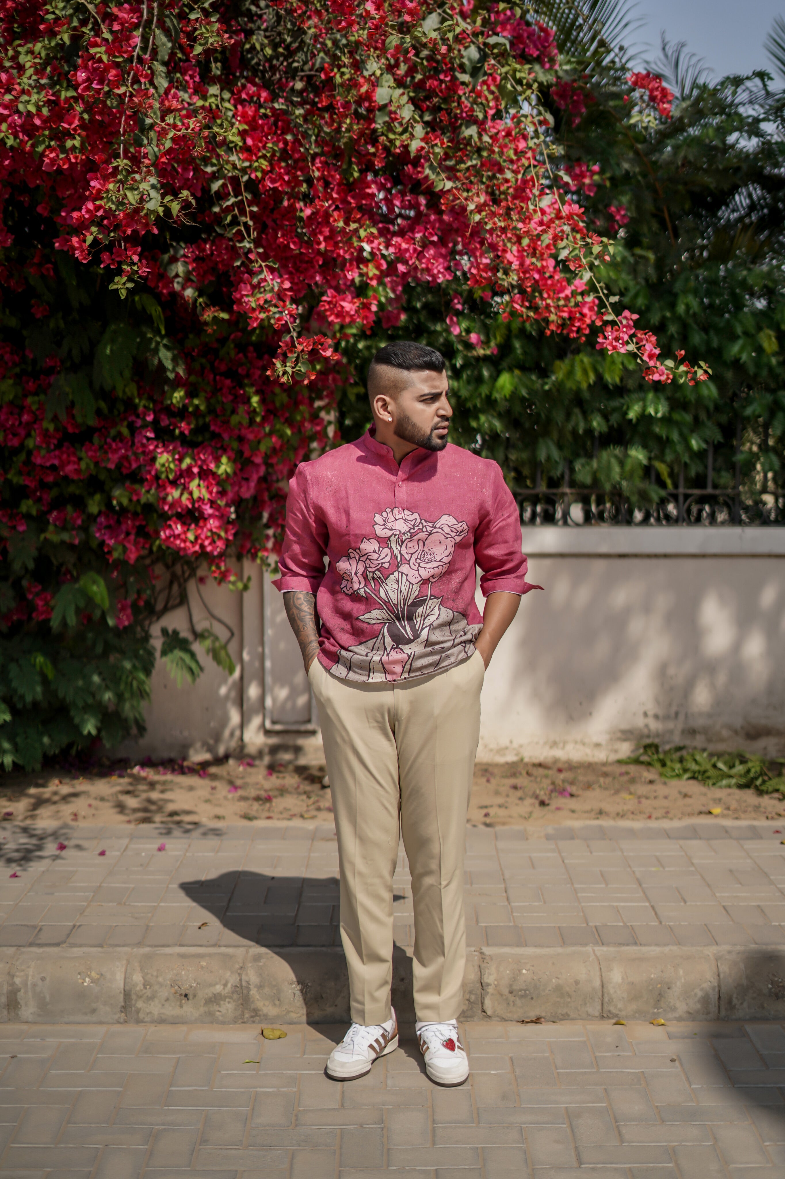 Floral Pothead (Pure Linen Kurta Style Shirt) - AddysForMen®️