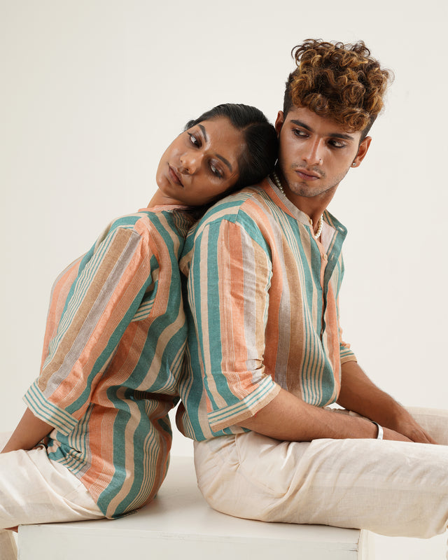 Multicolor Luxurious (Pure Linen Kurta Style Shirt) - AddysForMen®️