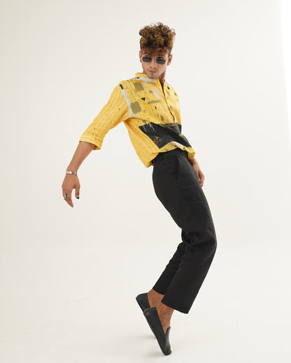 Exclusive Yellow (Pure Linen Kurta Style Shirt) - AddysForMen®️
